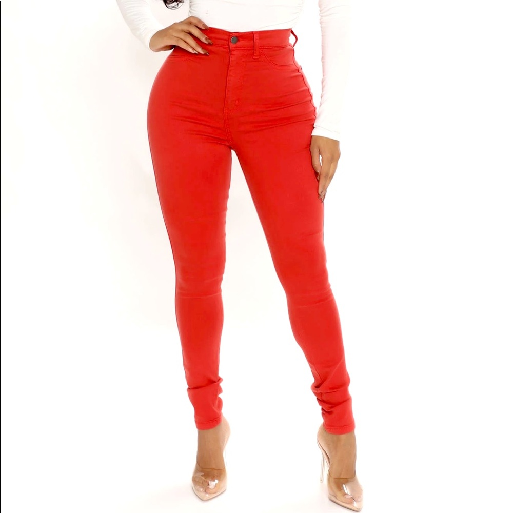 FASHION NOVA VIBRANT Red Classic High Waist Skinny Jeans